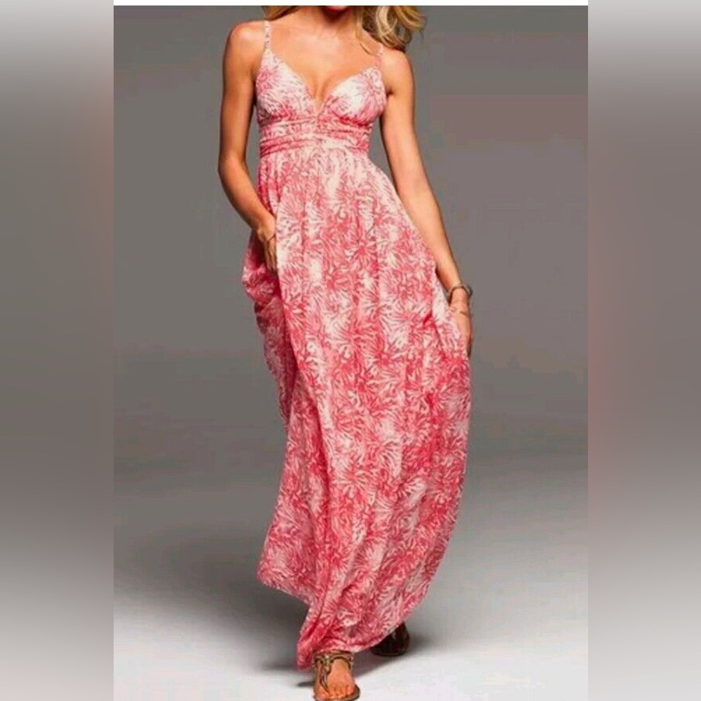 Sexy Open Back Pink Orange White Floral Summer Maxi Dress